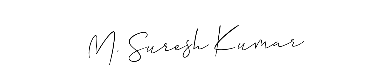The best way (Allison_Script) to make a short signature is to pick only two or three words in your name. The name M. Suresh Kumar include a total of six letters. For converting this name. M. Suresh Kumar signature style 2 images and pictures png