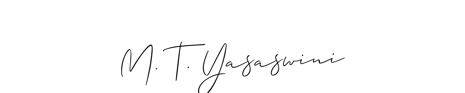 The best way (Allison_Script) to make a short signature is to pick only two or three words in your name. The name M. T. Yasaswini include a total of six letters. For converting this name. M. T. Yasaswini signature style 2 images and pictures png