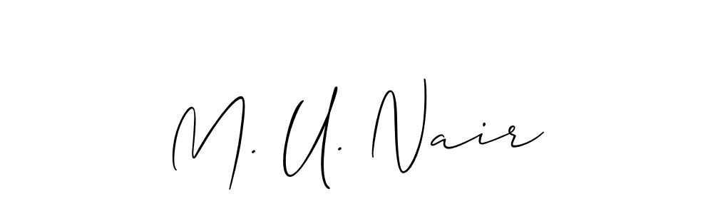 Similarly Allison_Script is the best handwritten signature design. Signature creator online .You can use it as an online autograph creator for name M. U. Nair. M. U. Nair signature style 2 images and pictures png