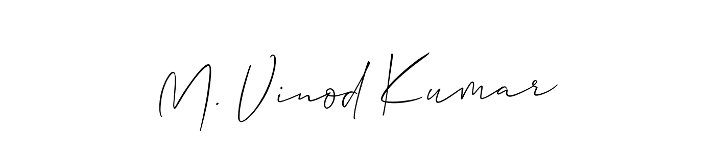 The best way (Allison_Script) to make a short signature is to pick only two or three words in your name. The name M. Vinod Kumar include a total of six letters. For converting this name. M. Vinod Kumar signature style 2 images and pictures png