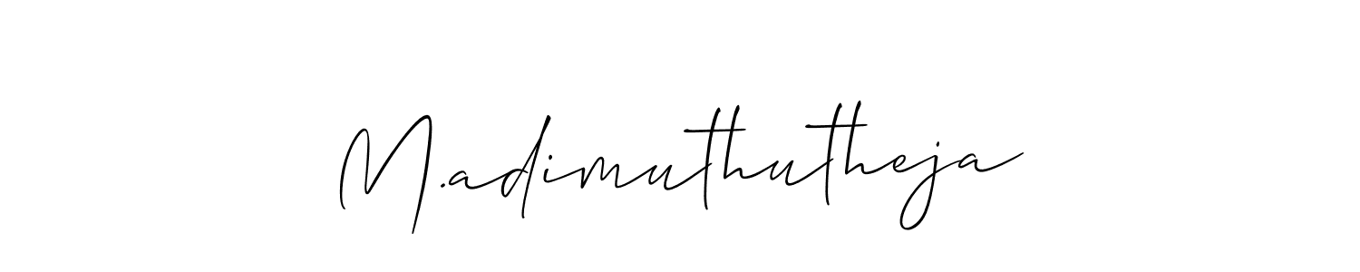 The best way (Allison_Script) to make a short signature is to pick only two or three words in your name. The name M.adimuthutheja include a total of six letters. For converting this name. M.adimuthutheja signature style 2 images and pictures png