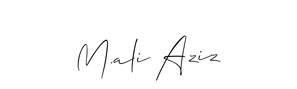 The best way (Allison_Script) to make a short signature is to pick only two or three words in your name. The name M.ali Aziz include a total of six letters. For converting this name. M.ali Aziz signature style 2 images and pictures png