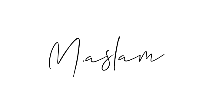Also You can easily find your signature by using the search form. We will create M.aslam name handwritten signature images for you free of cost using Allison_Script sign style. M.aslam signature style 2 images and pictures png