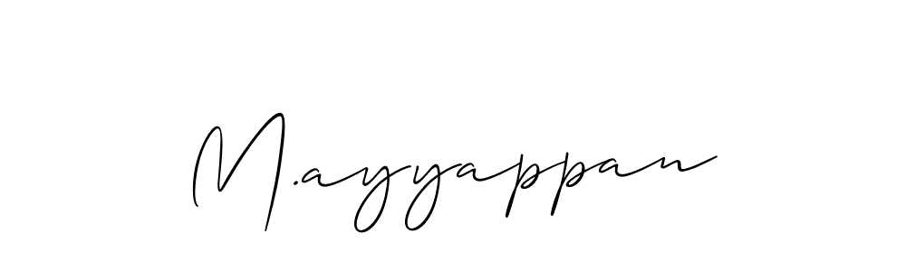 Use a signature maker to create a handwritten signature online. With this signature software, you can design (Allison_Script) your own signature for name M.ayyappan. M.ayyappan signature style 2 images and pictures png