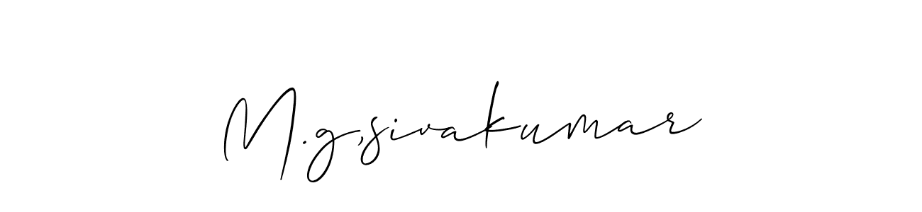 Use a signature maker to create a handwritten signature online. With this signature software, you can design (Allison_Script) your own signature for name M.g,sivakumar. M.g,sivakumar signature style 2 images and pictures png
