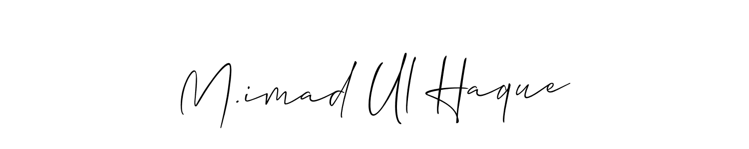 The best way (Allison_Script) to make a short signature is to pick only two or three words in your name. The name M.imad Ul Haque include a total of six letters. For converting this name. M.imad Ul Haque signature style 2 images and pictures png