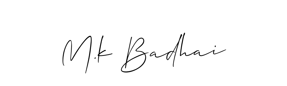 The best way (Allison_Script) to make a short signature is to pick only two or three words in your name. The name M.k Badhai include a total of six letters. For converting this name. M.k Badhai signature style 2 images and pictures png