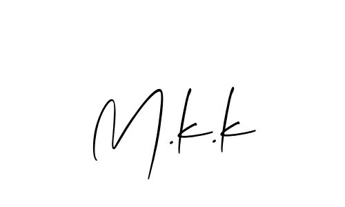 The best way (Allison_Script) to make a short signature is to pick only two or three words in your name. The name M.k.k include a total of six letters. For converting this name. M.k.k signature style 2 images and pictures png