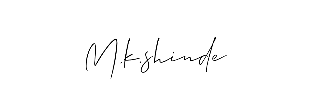 The best way (Allison_Script) to make a short signature is to pick only two or three words in your name. The name M.k.shinde include a total of six letters. For converting this name. M.k.shinde signature style 2 images and pictures png