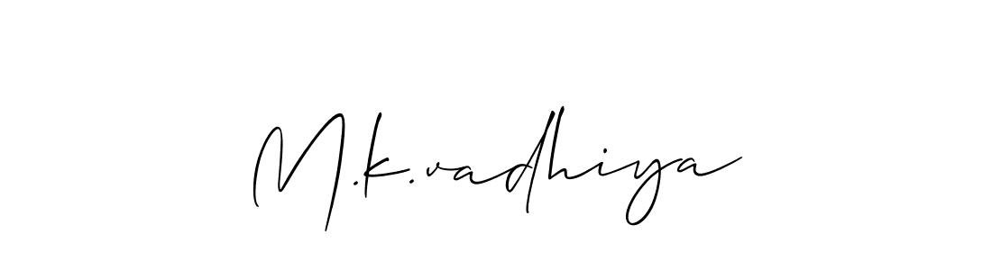 Use a signature maker to create a handwritten signature online. With this signature software, you can design (Allison_Script) your own signature for name M.k.vadhiya. M.k.vadhiya signature style 2 images and pictures png