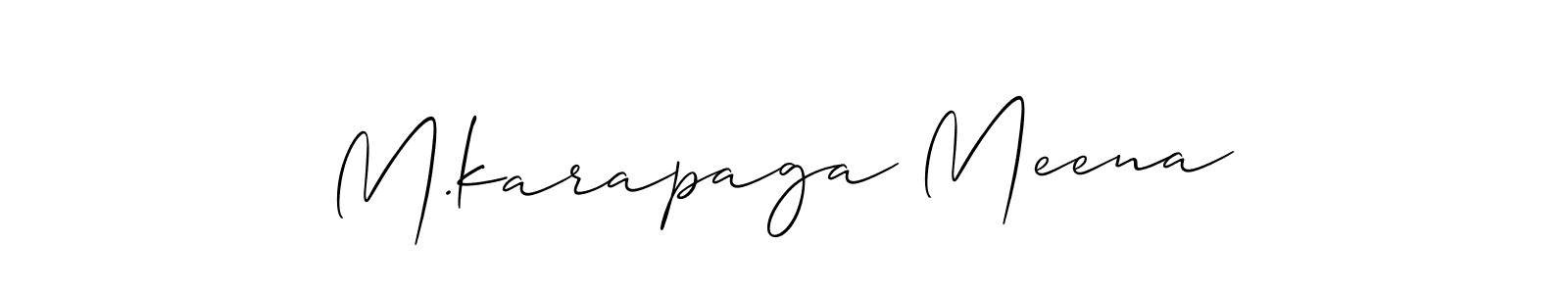 The best way (Allison_Script) to make a short signature is to pick only two or three words in your name. The name M.karapaga Meena include a total of six letters. For converting this name. M.karapaga Meena signature style 2 images and pictures png