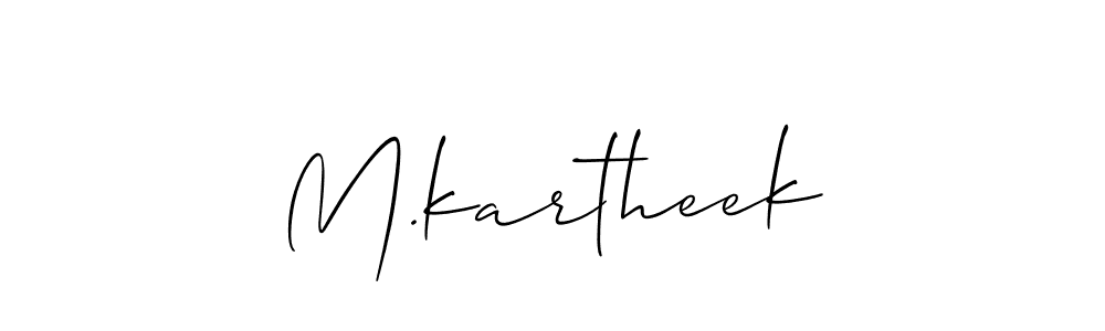 Use a signature maker to create a handwritten signature online. With this signature software, you can design (Allison_Script) your own signature for name M.kartheek. M.kartheek signature style 2 images and pictures png