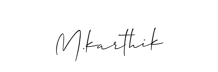 Use a signature maker to create a handwritten signature online. With this signature software, you can design (Allison_Script) your own signature for name M.karthik. M.karthik signature style 2 images and pictures png