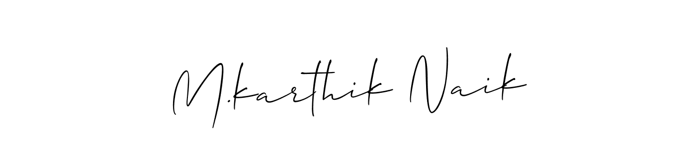 Also You can easily find your signature by using the search form. We will create M.karthik Naik name handwritten signature images for you free of cost using Allison_Script sign style. M.karthik Naik signature style 2 images and pictures png