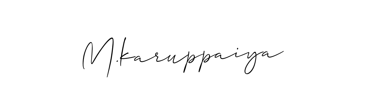 Also You can easily find your signature by using the search form. We will create M.karuppaiya name handwritten signature images for you free of cost using Allison_Script sign style. M.karuppaiya signature style 2 images and pictures png