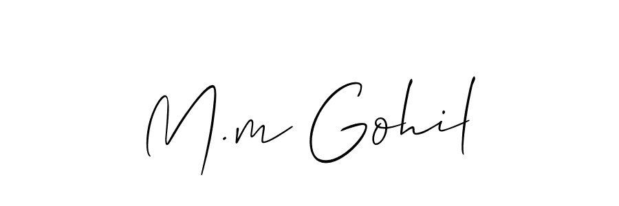 Use a signature maker to create a handwritten signature online. With this signature software, you can design (Allison_Script) your own signature for name M.m Gohil. M.m Gohil signature style 2 images and pictures png