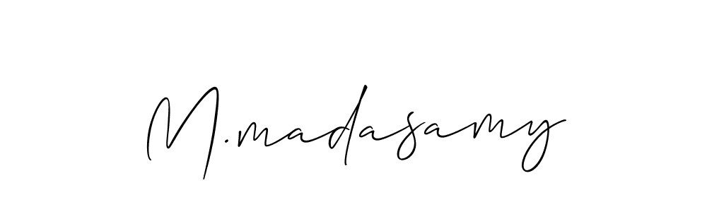 if you are searching for the best signature style for your name M.madasamy. so please give up your signature search. here we have designed multiple signature styles  using Allison_Script. M.madasamy signature style 2 images and pictures png