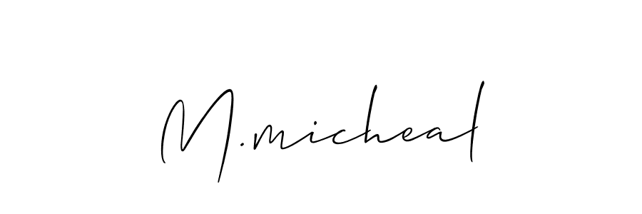 The best way (Allison_Script) to make a short signature is to pick only two or three words in your name. The name M.micheal include a total of six letters. For converting this name. M.micheal signature style 2 images and pictures png