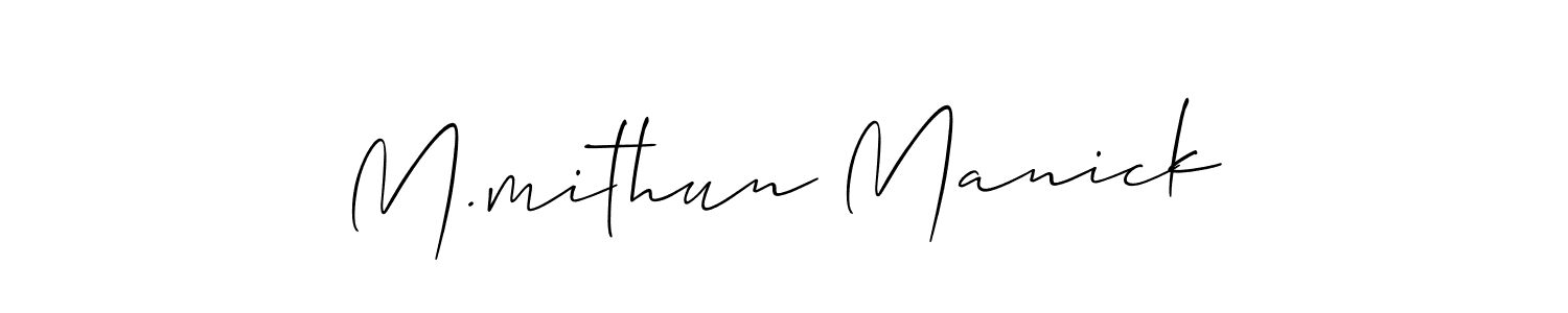 Make a short M.mithun Manick signature style. Manage your documents anywhere anytime using Allison_Script. Create and add eSignatures, submit forms, share and send files easily. M.mithun Manick signature style 2 images and pictures png