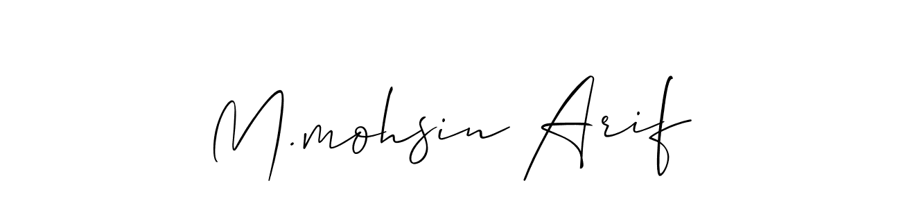 Allison_Script is a professional signature style that is perfect for those who want to add a touch of class to their signature. It is also a great choice for those who want to make their signature more unique. Get M.mohsin Arif name to fancy signature for free. M.mohsin Arif signature style 2 images and pictures png