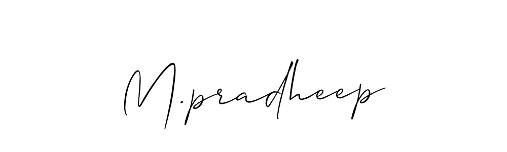 How to make M.pradheep name signature. Use Allison_Script style for creating short signs online. This is the latest handwritten sign. M.pradheep signature style 2 images and pictures png