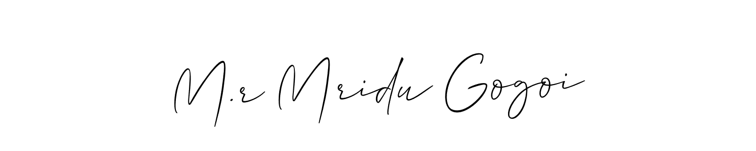 Use a signature maker to create a handwritten signature online. With this signature software, you can design (Allison_Script) your own signature for name M.r Mridu Gogoi. M.r Mridu Gogoi signature style 2 images and pictures png