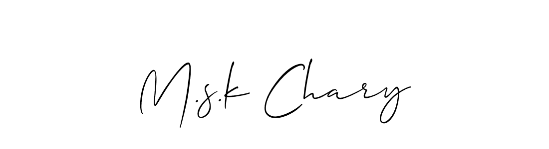 The best way (Allison_Script) to make a short signature is to pick only two or three words in your name. The name M.s.k Chary include a total of six letters. For converting this name. M.s.k Chary signature style 2 images and pictures png