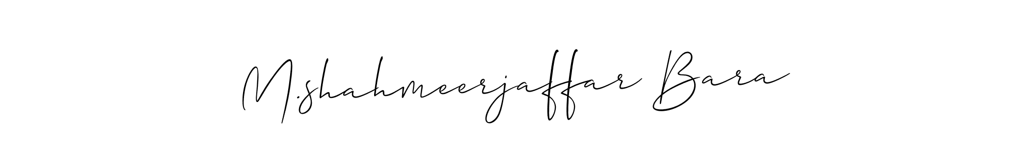 The best way (Allison_Script) to make a short signature is to pick only two or three words in your name. The name M.shahmeerjaffar Bara include a total of six letters. For converting this name. M.shahmeerjaffar Bara signature style 2 images and pictures png