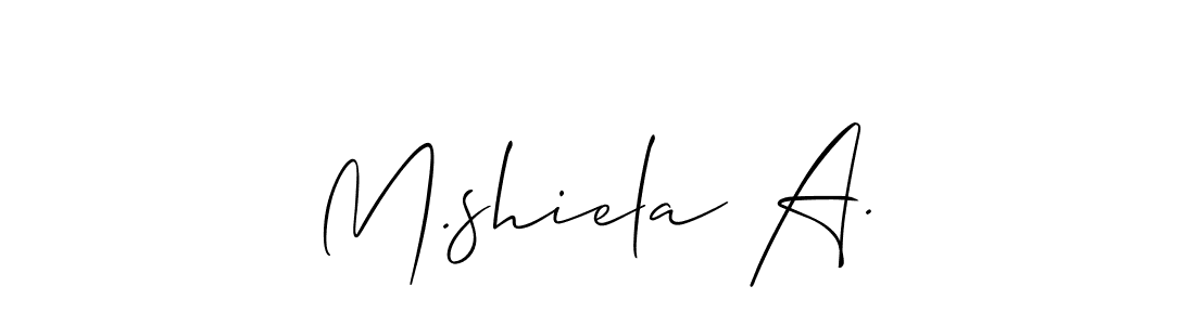 How to make M.shiela A. name signature. Use Allison_Script style for creating short signs online. This is the latest handwritten sign. M.shiela A. signature style 2 images and pictures png