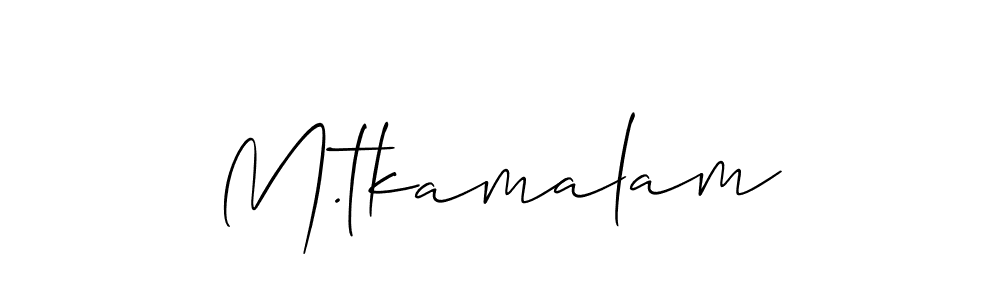 Use a signature maker to create a handwritten signature online. With this signature software, you can design (Allison_Script) your own signature for name M.tkamalam. M.tkamalam signature style 2 images and pictures png