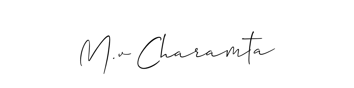 How to make M.v Charamta name signature. Use Allison_Script style for creating short signs online. This is the latest handwritten sign. M.v Charamta signature style 2 images and pictures png