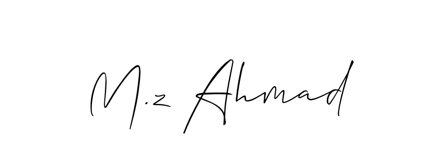 The best way (Allison_Script) to make a short signature is to pick only two or three words in your name. The name M.z Ahmad include a total of six letters. For converting this name. M.z Ahmad signature style 2 images and pictures png