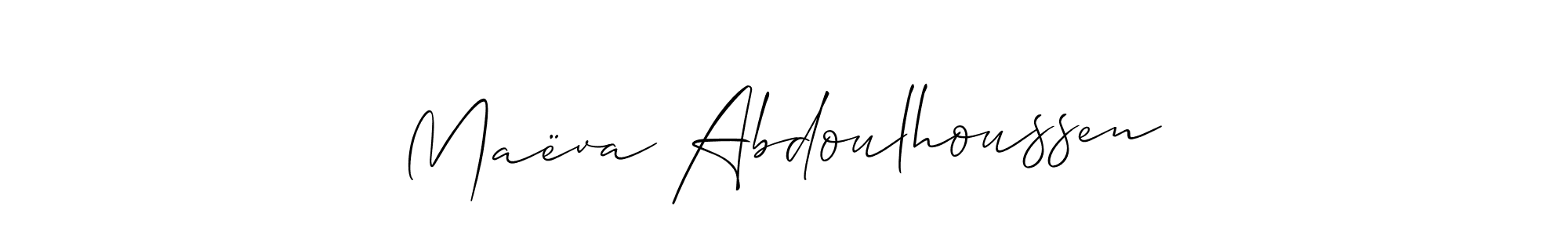 You should practise on your own different ways (Allison_Script) to write your name (Maëva Abdoulhoussen) in signature. don't let someone else do it for you. Maëva Abdoulhoussen signature style 2 images and pictures png