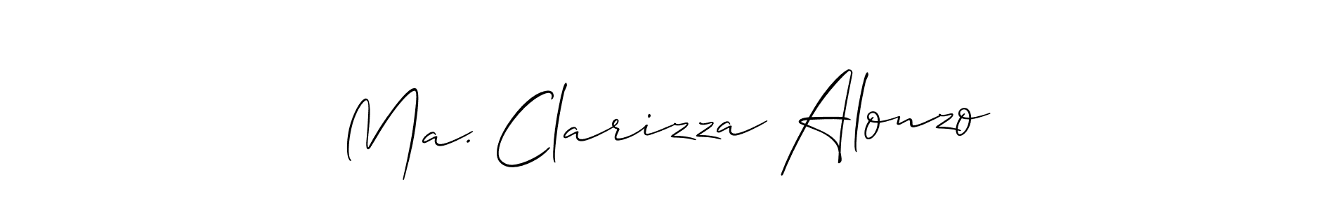 The best way (Allison_Script) to make a short signature is to pick only two or three words in your name. The name Ma. Clarizza Alonzo include a total of six letters. For converting this name. Ma. Clarizza Alonzo signature style 2 images and pictures png