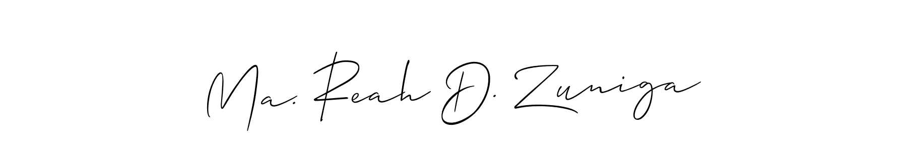 The best way (Allison_Script) to make a short signature is to pick only two or three words in your name. The name Ma. Reah D. Zuniga include a total of six letters. For converting this name. Ma. Reah D. Zuniga signature style 2 images and pictures png