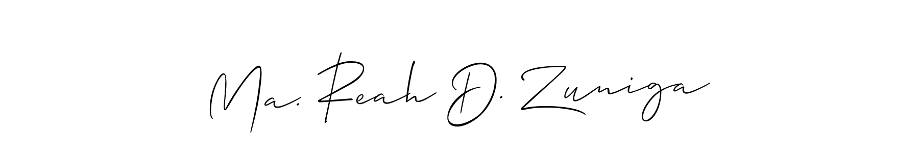 It looks lik you need a new signature style for name Ma. Reah D. Zuniga. Design unique handwritten (Allison_Script) signature with our free signature maker in just a few clicks. Ma. Reah D. Zuniga signature style 2 images and pictures png