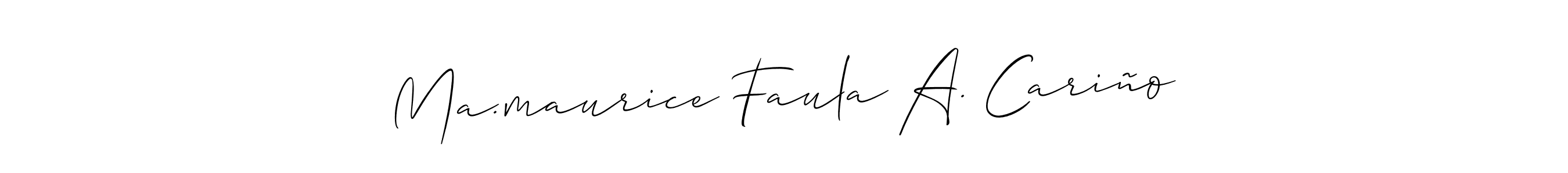 The best way (Allison_Script) to make a short signature is to pick only two or three words in your name. The name Ma.maurice Faula A. Cariño include a total of six letters. For converting this name. Ma.maurice Faula A. Cariño signature style 2 images and pictures png