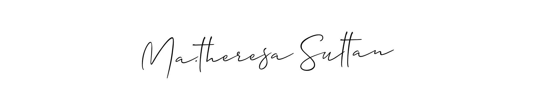 The best way (Allison_Script) to make a short signature is to pick only two or three words in your name. The name Ma.theresa Sultan include a total of six letters. For converting this name. Ma.theresa Sultan signature style 2 images and pictures png