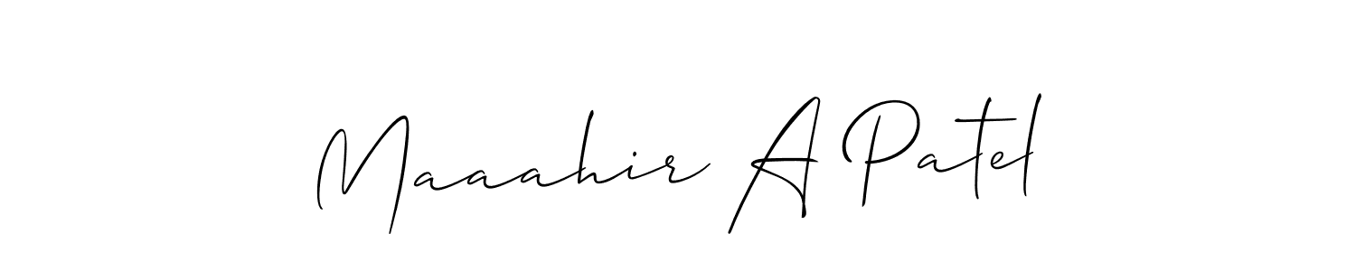 How to make Maaahir A Patel name signature. Use Allison_Script style for creating short signs online. This is the latest handwritten sign. Maaahir A Patel signature style 2 images and pictures png