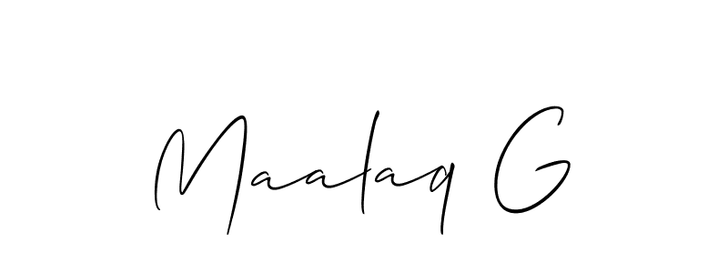 It looks lik you need a new signature style for name Maalaq G. Design unique handwritten (Allison_Script) signature with our free signature maker in just a few clicks. Maalaq G signature style 2 images and pictures png