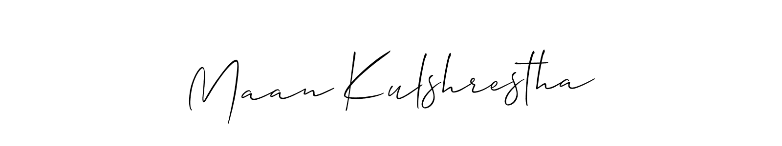 Make a short Maan Kulshrestha signature style. Manage your documents anywhere anytime using Allison_Script. Create and add eSignatures, submit forms, share and send files easily. Maan Kulshrestha signature style 2 images and pictures png