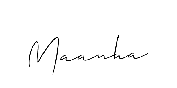 Use a signature maker to create a handwritten signature online. With this signature software, you can design (Allison_Script) your own signature for name Maanha. Maanha signature style 2 images and pictures png