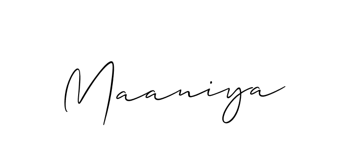 Create a beautiful signature design for name Maaniya. With this signature (Allison_Script) fonts, you can make a handwritten signature for free. Maaniya signature style 2 images and pictures png