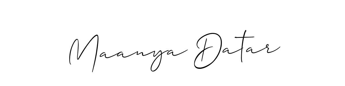 Similarly Allison_Script is the best handwritten signature design. Signature creator online .You can use it as an online autograph creator for name Maanya Datar. Maanya Datar signature style 2 images and pictures png