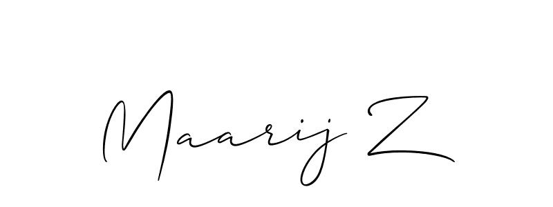 How to make Maarij Z name signature. Use Allison_Script style for creating short signs online. This is the latest handwritten sign. Maarij Z signature style 2 images and pictures png