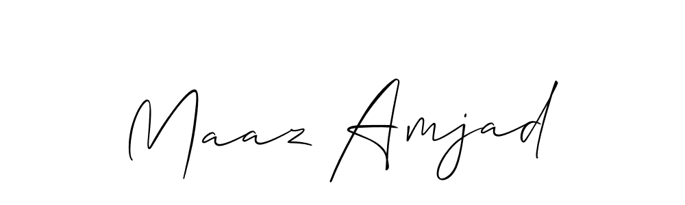 The best way (Allison_Script) to make a short signature is to pick only two or three words in your name. The name Maaz Amjad include a total of six letters. For converting this name. Maaz Amjad signature style 2 images and pictures png