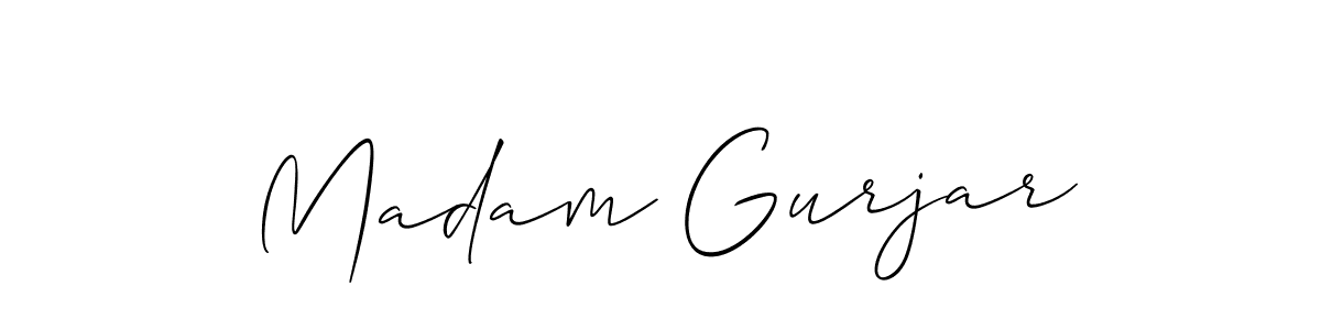 Allison_Script is a professional signature style that is perfect for those who want to add a touch of class to their signature. It is also a great choice for those who want to make their signature more unique. Get Madam Gurjar name to fancy signature for free. Madam Gurjar signature style 2 images and pictures png