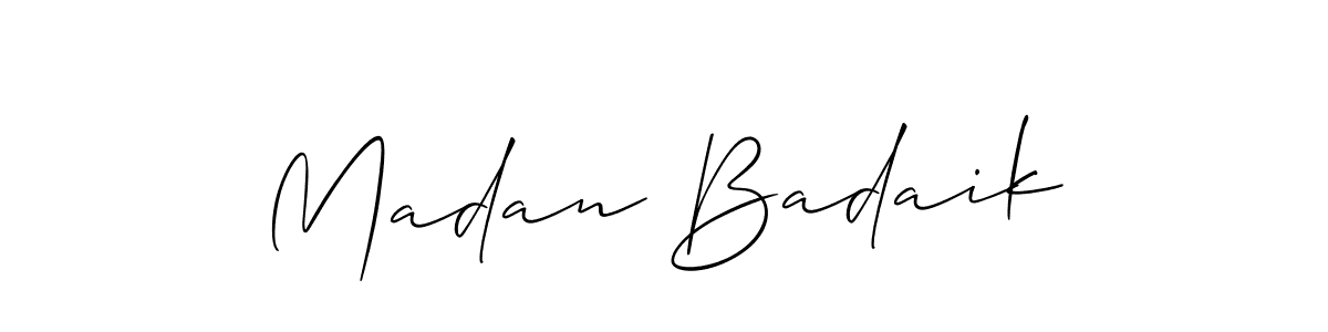 The best way (Allison_Script) to make a short signature is to pick only two or three words in your name. The name Madan Badaik include a total of six letters. For converting this name. Madan Badaik signature style 2 images and pictures png