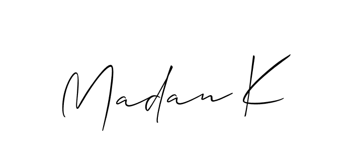 if you are searching for the best signature style for your name Madan K. so please give up your signature search. here we have designed multiple signature styles  using Allison_Script. Madan K signature style 2 images and pictures png