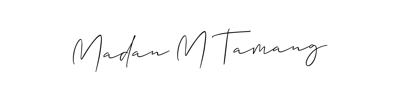 if you are searching for the best signature style for your name Madan M Tamang. so please give up your signature search. here we have designed multiple signature styles  using Allison_Script. Madan M Tamang signature style 2 images and pictures png